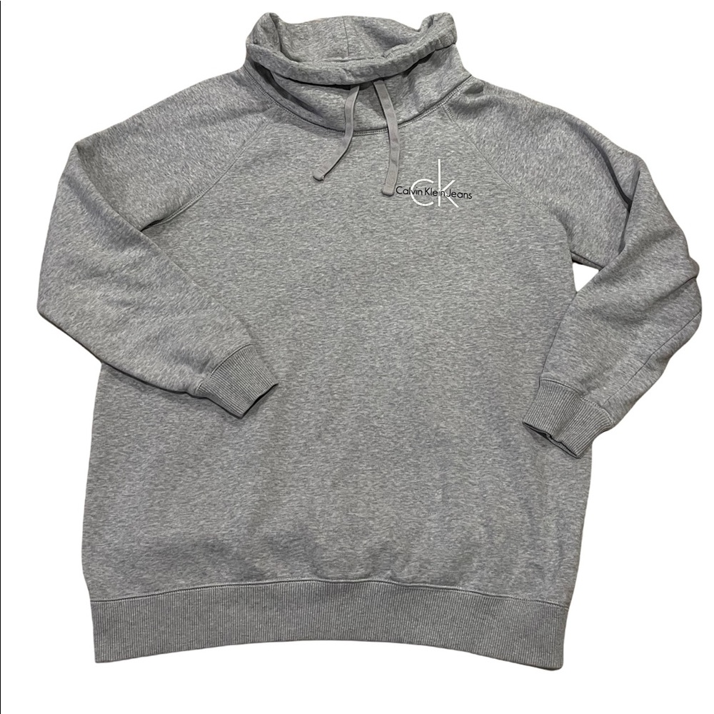 Calvin Klein Jeans CK Gray Sweater Cinch Turtle Neck Size Large Hoodie Style